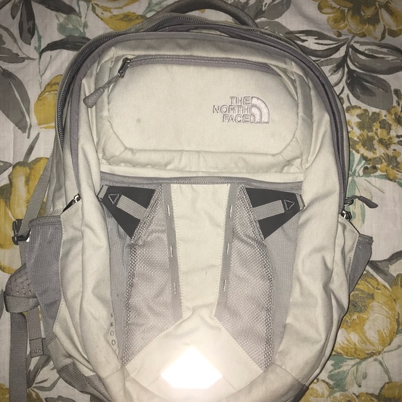 cream north face backpack